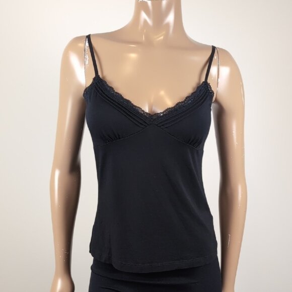 3/$20 Mexx Black Lace Trim Camisole Top Sleeveless Bustier Tank Modal Pleated - Picture 2 of 12